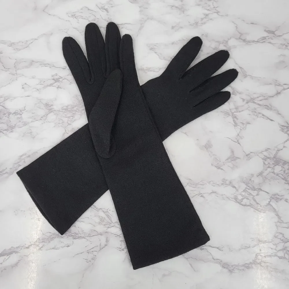 Vintage Wool Classic Long Black Women's Gloves